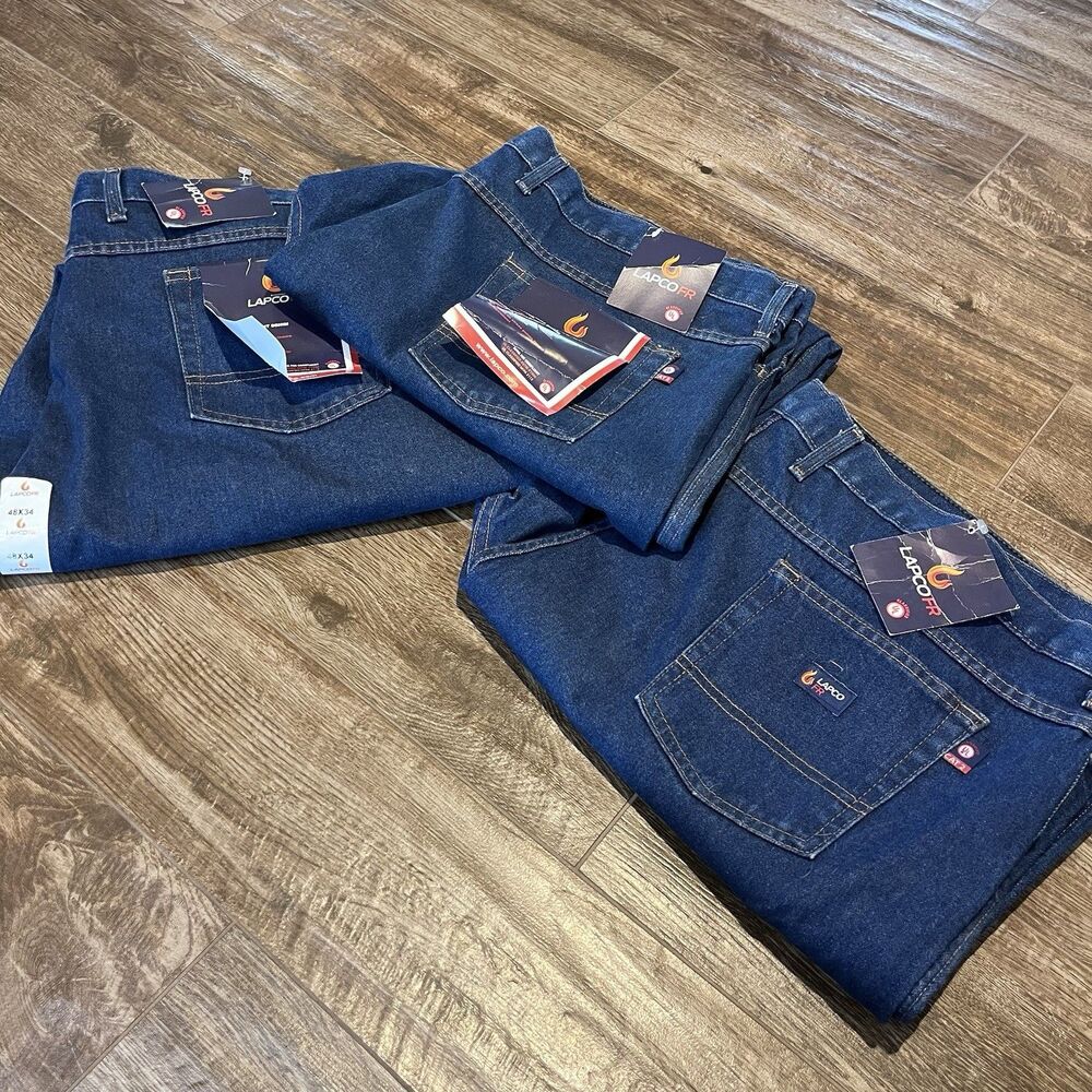 Lot Of 3 Lapco Flame Resistant Jeans 48x34 Blue Work Utility Gorpcore  FR NWT